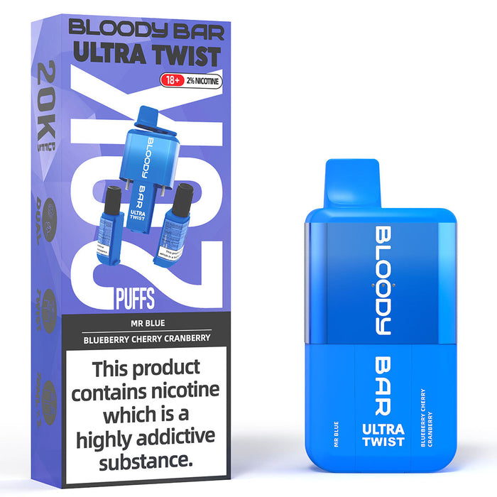 Bloody Bar Ultra Twist 20k Puffs Disposable Vape  Bloody Mary Mr Blue/Blueberry Cherry Cranberry  