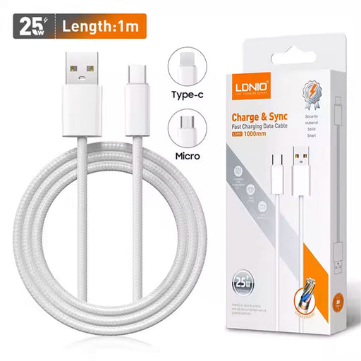 LDNIO Braided Wire 25W Fast Charging Cable Micro & IOS & Type C LDNIO